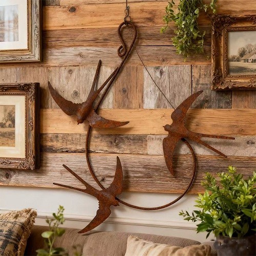 Rusty metal birds triple - metal,