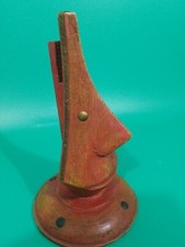 Vintage Carved Wooden Face Glasses Spectacle Holder Stand Metal Trim Red Gold