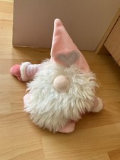 Pink Velour and fur Decorative bean bag style gnome - decorative heart stripe fa