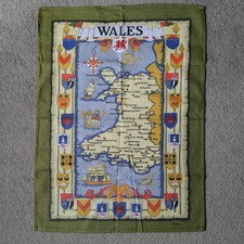 Vintage Wales Map Tea Towel - 100% Cotton  All Cotton Tea Towel - Good Condition