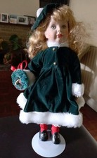44cm Vintage Collectable Doll With Christmas Wreath Has Stand & Box