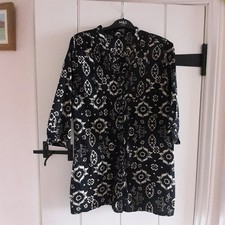 Ellie Louise Tunic Blouse Size 14 Black Cream Cotton Transition Top
