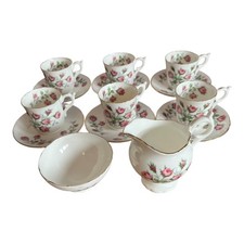 Set of 6 Heathcote Grotto Rose Teacup & Saucers with Bowl and Creamer Bone China