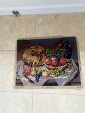 Completed French tapestry Royal de Paris . Still life, copper pan kitchen fruits