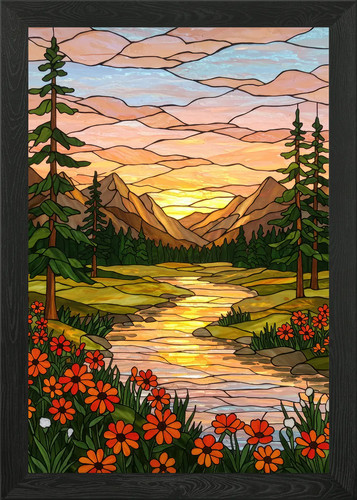 Stained glass mountain - stained,