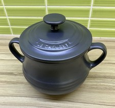 Le Creuset Satin Finish Stoneware Pot Soup Bowl with Lid 0.5L Grey Black