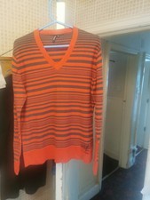 Tom Wolfe Striped V Neck Graphic Jumper Size L