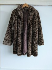 Debenhams Nuage Faux Fur Leopard Print Warm Lined Swing Back Coat UK Size Small
