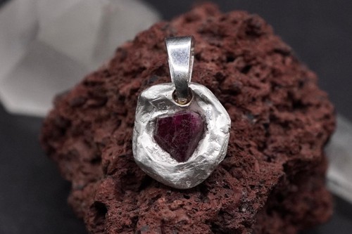 Raw red spinel pendant - raw,