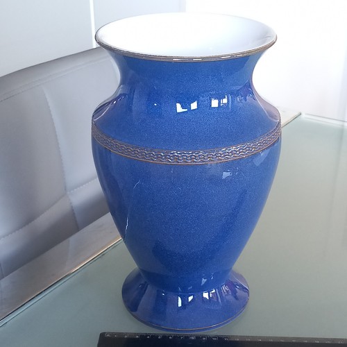 Denby blue vase handthrown - 10",