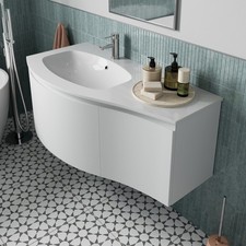 1000mm Wall Hung Curved Vanity Unit Bathroom Drawer Basin Sink Cabinet White