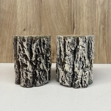 2 x Wood Effect / Tree Bark Effect Candles - Decorative Tree Logs Wax Candles