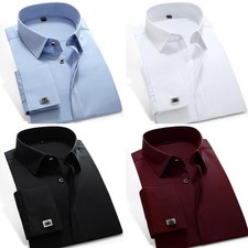 Mens Dress Shirts Luxury French Cuff With Cufflinks Business Formal Shirts Tops