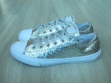 Converse All Star OX Low Girls Trainers Silver Glitter Size 4 / 37