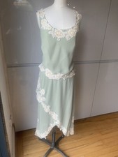 12 ANOUSHKA G MOTHER BRIDE CHIFFON SKIRT CAMI TOP SCARF GREEN IVORY BEADED HI LO