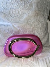 Modern Sculptural Clutch Bag Gold Handle pink Hard Shell Purse