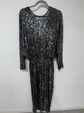 Zara Sequin Batwing Reversible Dress Size M Charcoal