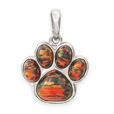 BLACK OPAL Solid Sterling Silver PAWPRINT Paw Pendant / Optional Necklace