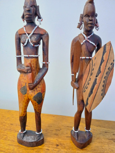 Pair african wooden carved - pair,