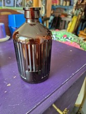Antique ' Brown Ribbed Glass Poison Bottle ' Large Apothecary Chemist Prop ***
