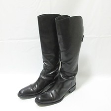 SARTORE Leather Back Zip Long Boots Jockey Boots 9.3"" Black Women USED