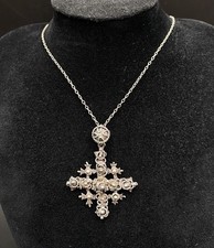 Sterling Silver Vintage Signed Jerusalem Cross Pendant Necklace