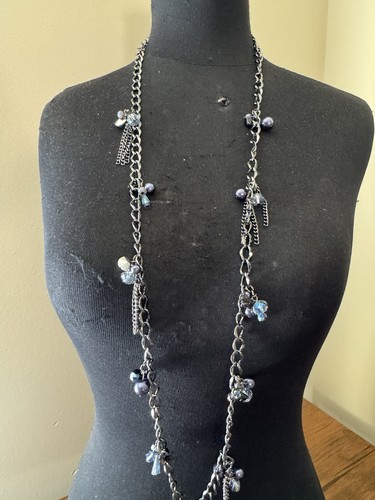 Long pewter tone - grey, faux
