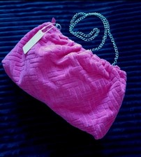 Primark Pink Towelling Clutch Bag with A Silver Detachable Chain BNWT