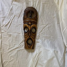 Large Vintage African Hardwood Tribal Wall Hanging Mask Carved Wood 23 Tall VGC