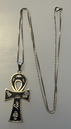 Egyptian silver ankh necklace - silver,