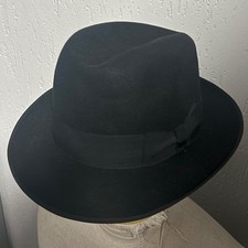 Men’s 1940s Black Borsalino Italian Homburg Hat Vintage 57 Cm 7 1/8 UK
