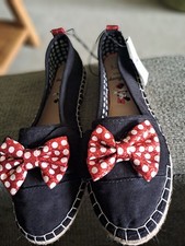 Sz 5 Disney Minnie Mouse Flat Slip On Shoes Black Faux Suede & Red Fabric NEW