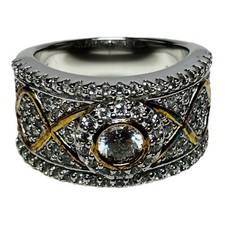 Tova Sterling 925 Silver CZ Gold Tone Cris Cross Accent Band Ring Sz 7