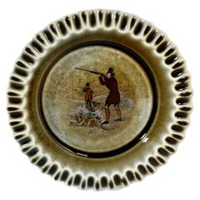 Vintage Irish Porcelain Ashtray Wade Co Armagh Green Hunting Scene Dogs Ireland