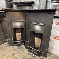 Pair of Original 1930s Complete Combination Cast Iron Bedroom Antique Fireplaces