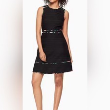 KATE SPADE NEW YORK Blossom Trim Tweed Dress Black Cotton US 4 fit and flare