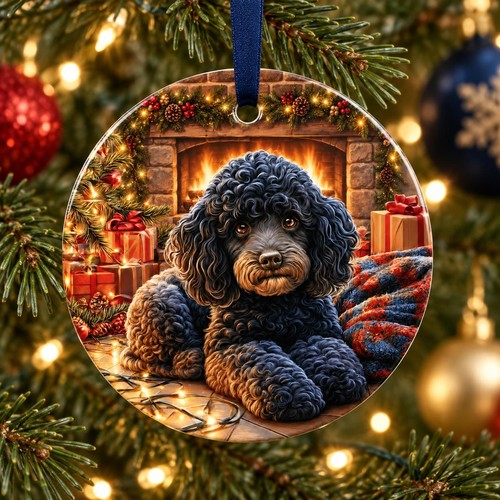 Black poodle christmas - black,