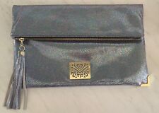 BIBA - METALLIC MERMAID SHIMMER LEATHER FOLD OVER CLUTCH BAG w TASSEL - NWOT