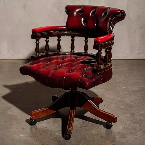 Red leather chesterfield - leather,