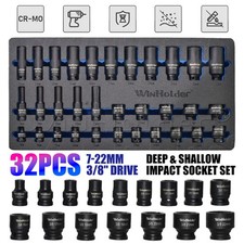 Tools DEEP & SHALLOW IMPACT SOCKET Set 3/8"Dr 32pc 7mm-22mm 6pt Hex Sockets Set