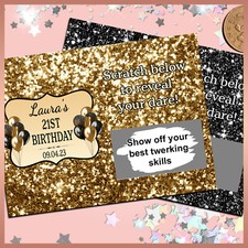 10x Personalised Faux Glitter DARE SCRATCH CARDS Hen Night Birthday Party Game