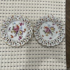 Antique Set Of 2 Schumann Bavaria Arzbeg Dresden Reticulated 6” Plates
