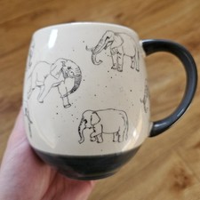 Dunelm Mug Cup Elephant Grey Safari Animal Print Africa Tea Coffee 