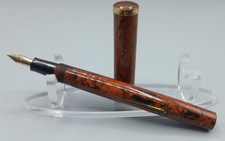 Vintage Unbranded Mottled Red Hard Rubber Fountain Pen GP Trim 14k Nib VGC GWO