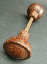 VINTAGE PAIR BAKELITE DOOR KNOB / HANDLES WALNUT BROWN ROUND ART DECO MOTTLED