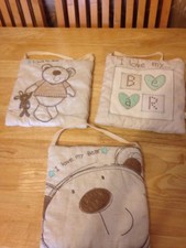 I love my bear - 3x nursery embroidered padded wall hanging pictures