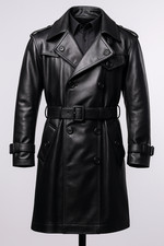 Men's Black Vintage Lambskin Leather Trench Coat Stylish Winter Wear Belted Coat