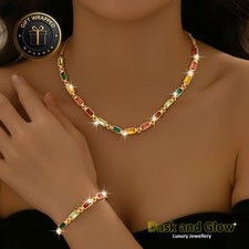 UK Women Ladies Jewellery Gift Set Necklace Bracelet Multicolour CZ Paved NEW
