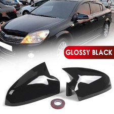 Pair For Vauxhall Opel Astra H 2004-2009 Side Wing Mirror Cover Cap Gloss Black