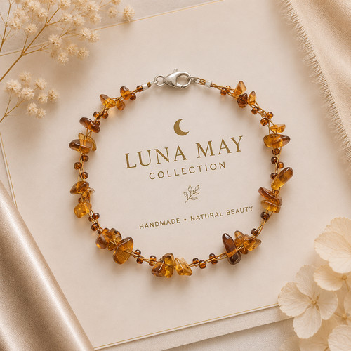 Amber bracelet handmade - bracelet, golden